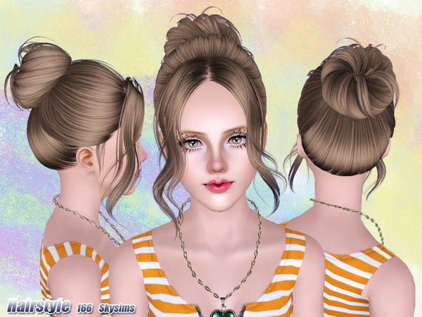 Chic Bun With Middle Part Bangs Hairstyle 166 By Skysims Sims 3