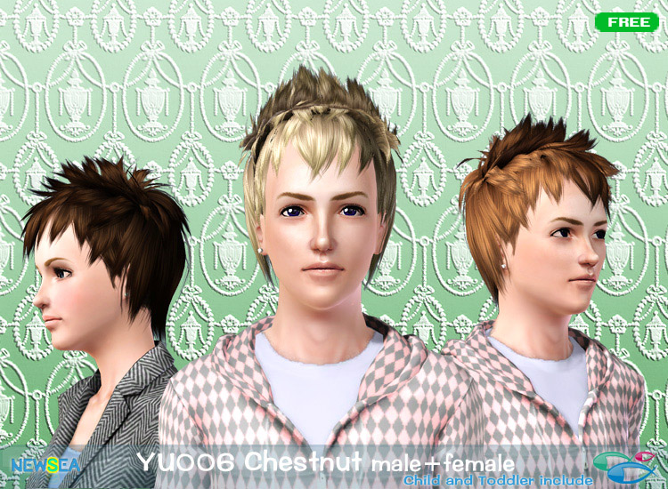 YU 006 Chestnut   long spiky haircut with layered bangs by NewSea for Sims 3
