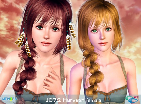 JO 72 Harvest   hairstyle with fishtail and bangs by Juice for Sims 3