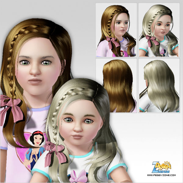 Braid with ribbon in one side ID 187 by Peggy Zone for Sims 3
