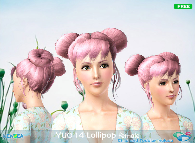 YU 014 Lollipop   double topknot with layered bangs by NewSea for Sims 3