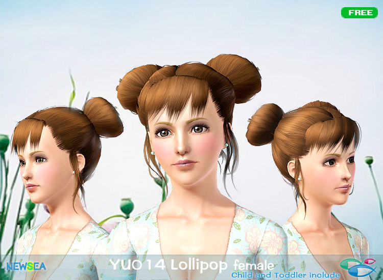 YU 014 Lollipop   double topknot with layered bangs by NewSea for Sims 3