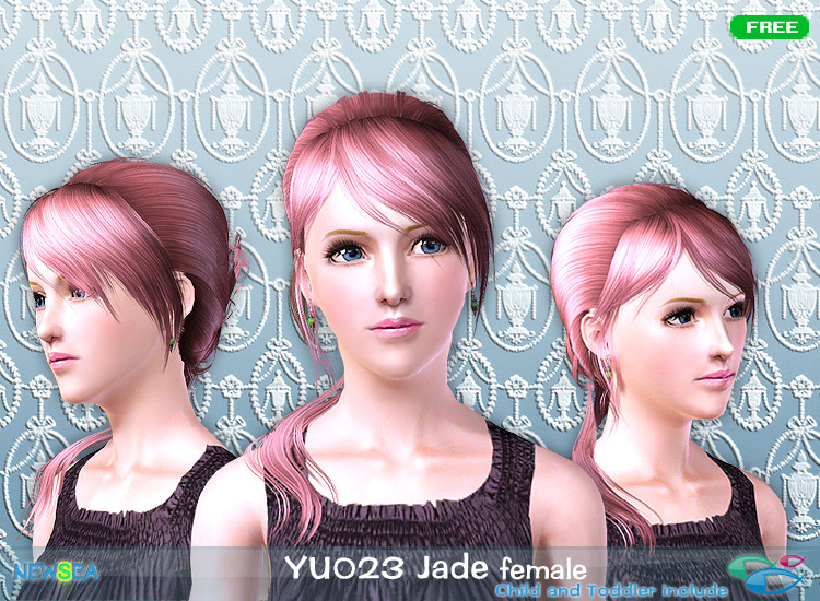 YU 023 Jade   chignon with ponytail by NewSea for Sims 3