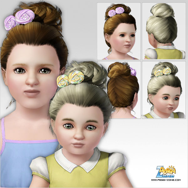 Round topknot with ribbon hairstyle ID 261 by Peggy Zone for Sims 3