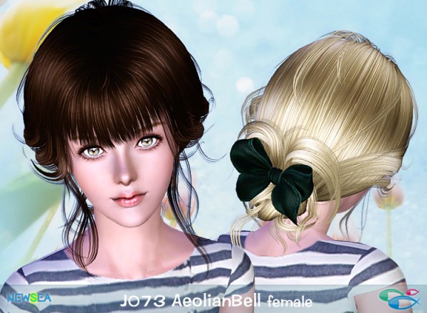 JO 73 Aeolian Bell   back bun with ribbon hairstyle by Juice for Sims 3