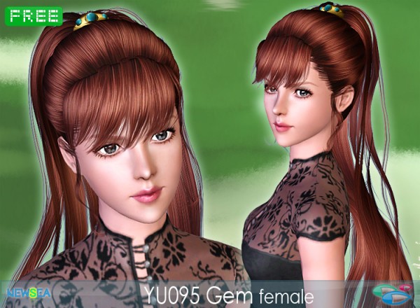 YU 095 Gem  half up with ribbon, half down hairstyle by New Sea for Sims 3
