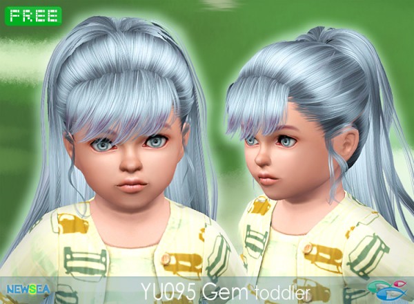 YU 095 Gem  half up with ribbon, half down hairstyle by New Sea for Sims 3