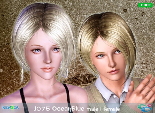 JO 75 Ocean Blue   Asymmetrical bob with bangs by NewSea for Sims 3
