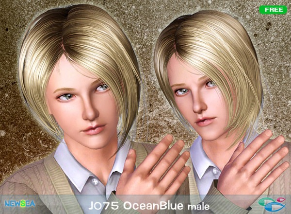 JO 75 Ocean Blue   Asymmetrical bob with bangs by NewSea for Sims 3
