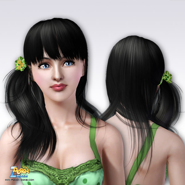 Ponytail in a side of headwith bangs and flower ID 59 by Peggy Zone for Sims 3