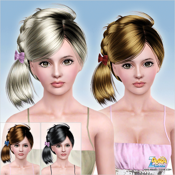 Small side braid with bow hairstyle ID 000039 by Peggy Zone  for Sims 3