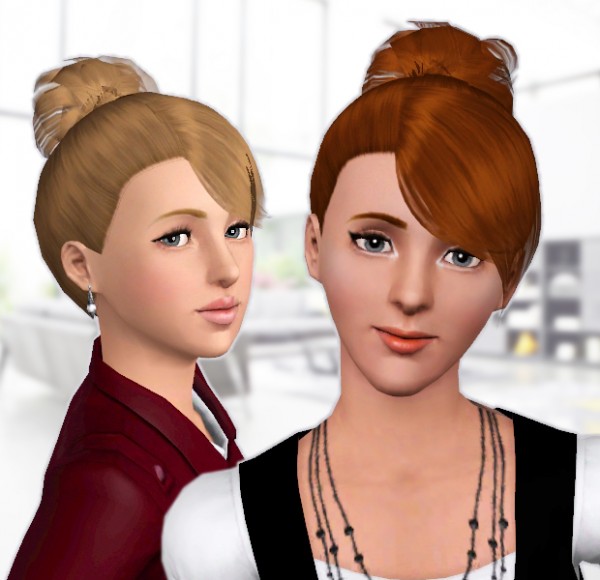 Top Knot with side bangs   Hair 01 by Raonjena for Sims 3