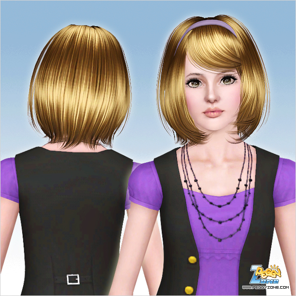 Bob with headband and bangs haircut ID 691 by Peggy Zone for Sims 3