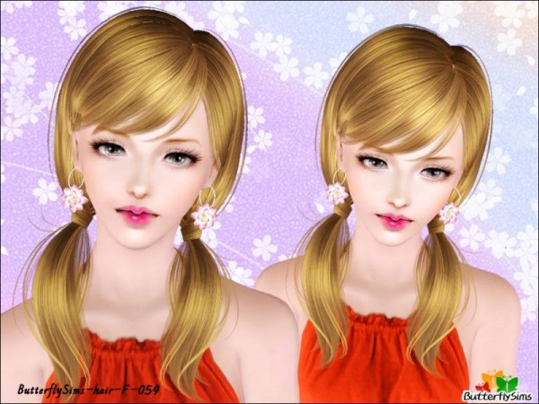 Two wrapped pingtail with bangs for Sims 3
