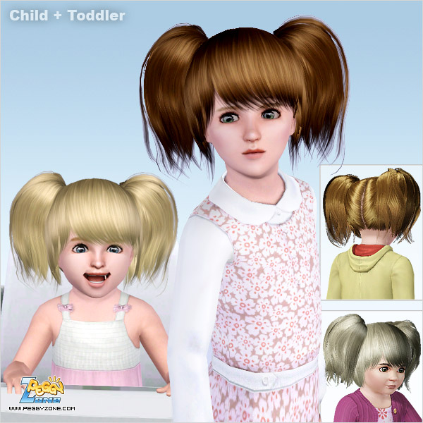 Voluminous double ponytail with jagged edges hairstyle ID 550 for Sims 3