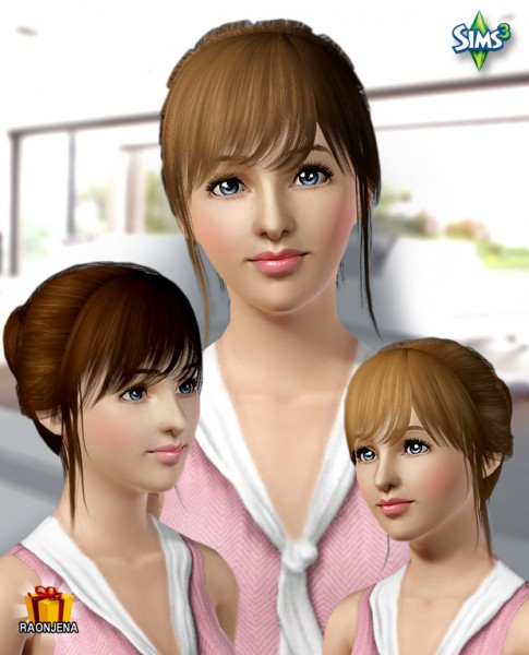 Bun with fringe on the cheek hairstyle   Hair 12 by Raonjena for Sims 3