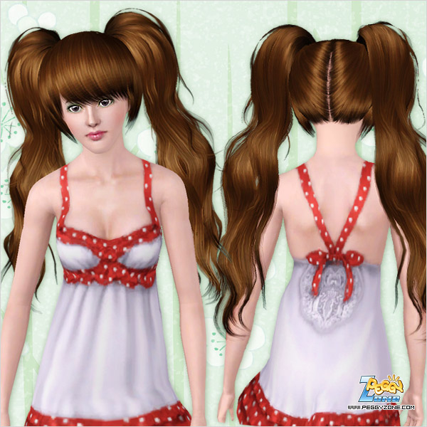 Super dimensional ponytail with bangs hairstyle ID 693 by Peggy Zone for Sims 3