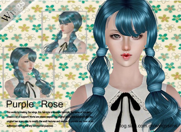 Two wrapped ponytail Purple rose by Wings for Sims 3