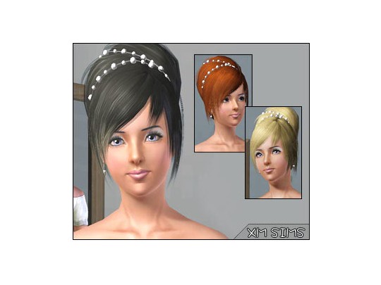 Princess hairstyles with perls crown   Flora Hair 016 by XM Sims for Sims 3