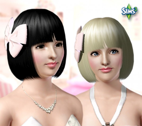 Bob wit bow clip and bangs   Hair 13 by Raonjena for Sims 3