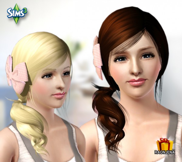 Curly side ponytail with bow clip   Hair 14 by Raonjena for Sims 3