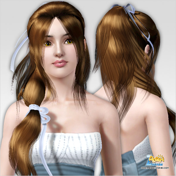 Double ponytails with ribbon bow hairstyle ID 617 by Peggy Zone for Sims 3
