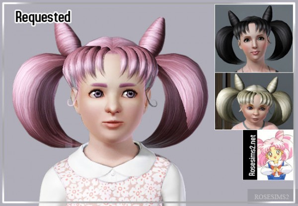 Two dimensional ponytails with horn by Rose Sims for Sims 3