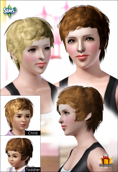 Cropped curls hairstyle   Hair 18 by Raonjena for Sims 3