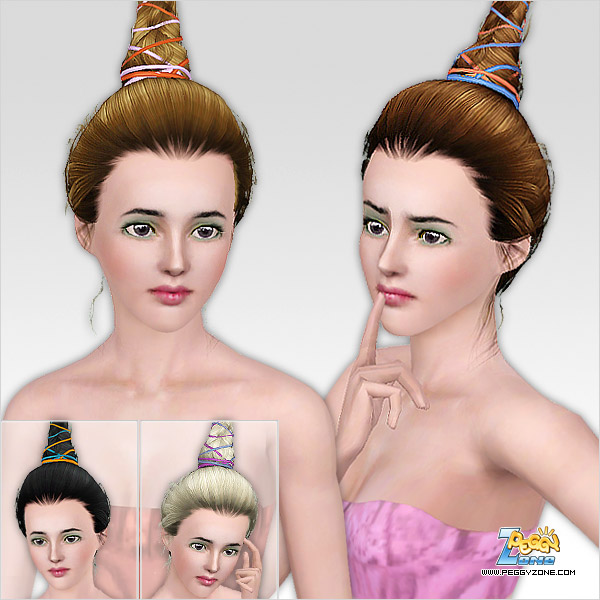 Chinese topknot with colored thread hairstyle ID  for Sims 3