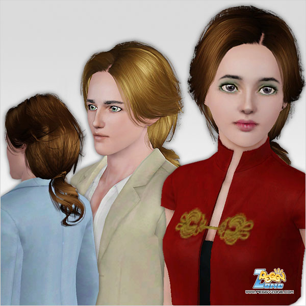 Rumpled ponytail hairstyle ID 534 by Peggy Zone for Sims 3