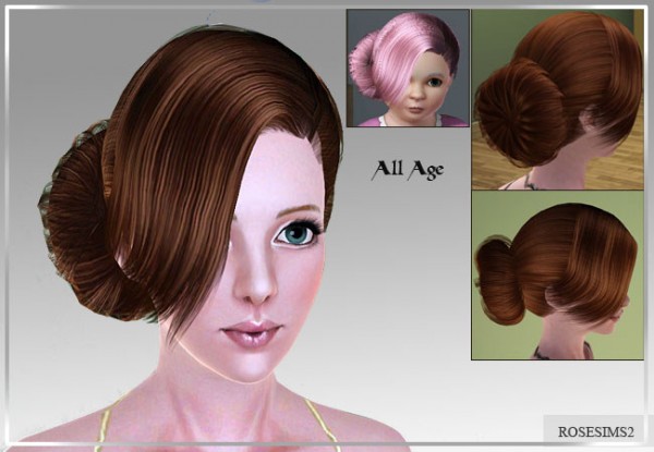 French bun with side bangs by Rose Sims for Sims 3