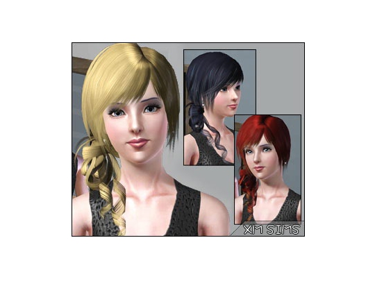 Curly Side ponytail with bangs   Flora Hair 20 by XM Sims for Sims 3