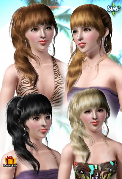 Side curly ponytail with bangs   Hair 19 by Raonjena for Sims 3