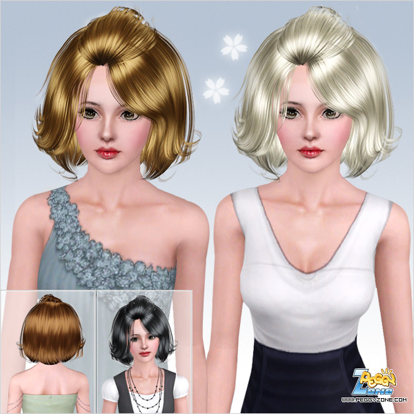 Super shiny medium bob hairstyle ID 659 by Peggy Zone for Sims 3