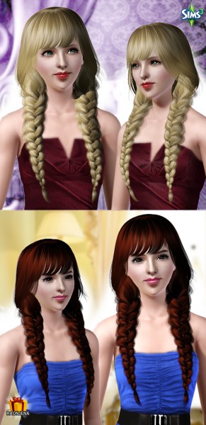 Two huge braids with bangs   Har 21 by Raonjena for Sims 3