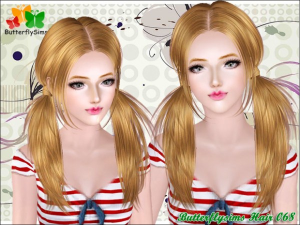 Double knotted messy ponytail hairstyle  Hair 68 by Butterfly for Sims 3