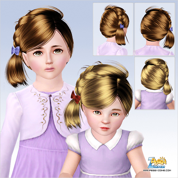 Small side braid with bow hairstyle ID 000038 by Peggy Zone  for Sims 3