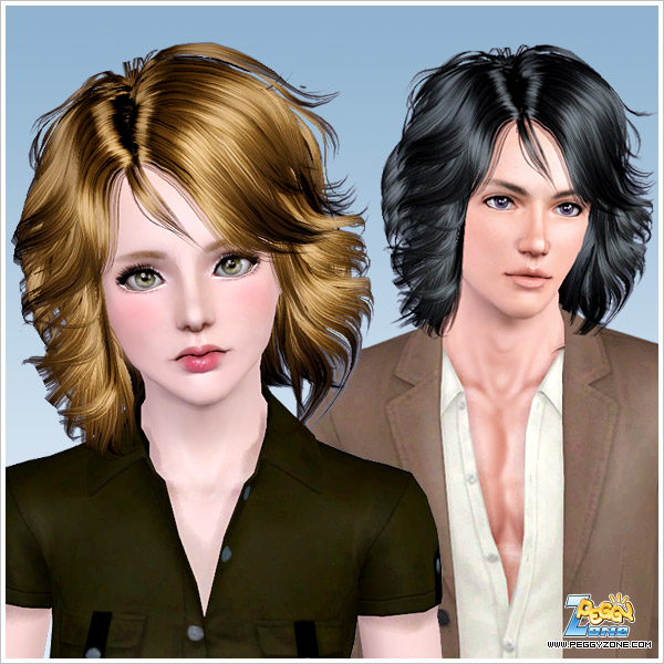 Medium hair length in curls ID 757 by Peggy Zone for Sims 3
