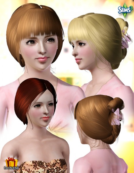 French bun with bangs and hairclip   Conversion hair 84 by Raonjena for Sims 3