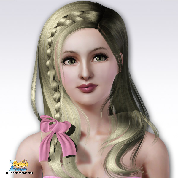 Hairstyle with a braid in a side of a head and ribbon ID 56 by Peggy Zone for Sims 3