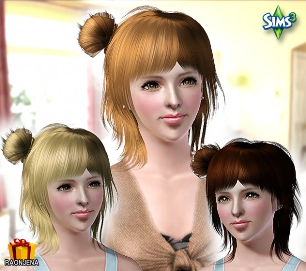 Side top knot with bangs hairstyle  Conversion hair 81 by Raonjena for Sims 3