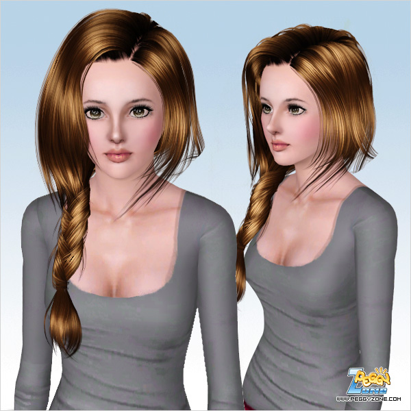 Romantic side ponytail with stripes on the cheek ID 621 by Peggy Zone for Sims 3