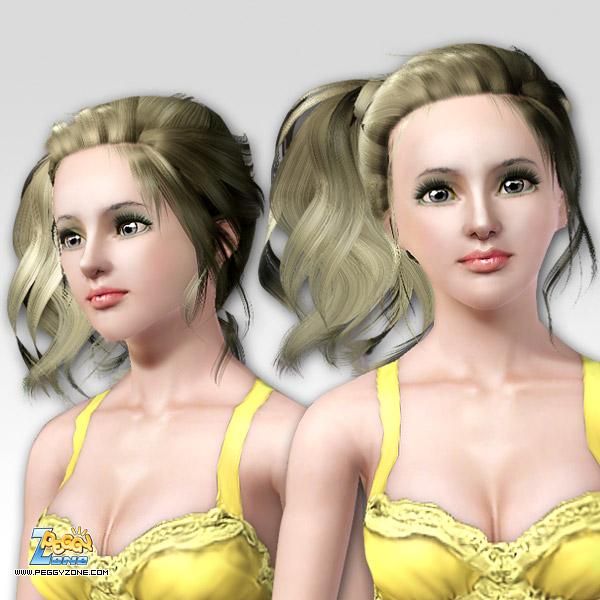 Wavy wrap ponytail in the right side of a face hairstyle by Peggy Zone for Sims 3