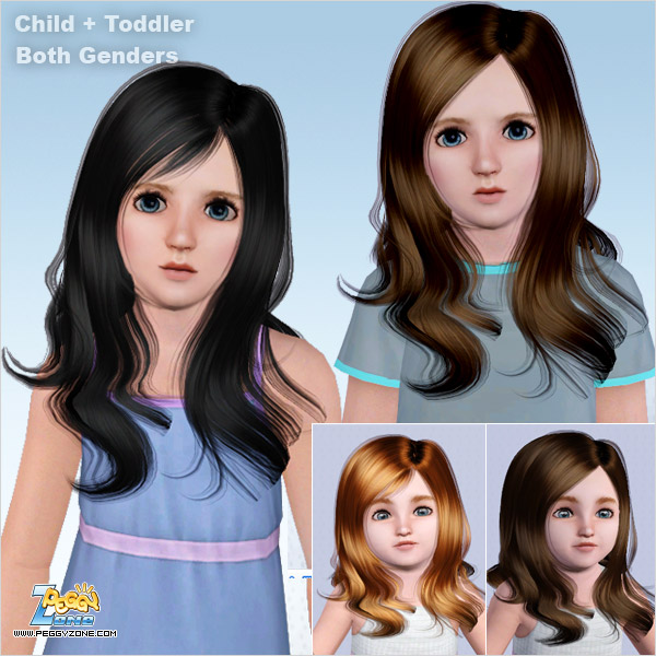 Long with a lot of waves hairstyle ID 443 by Peggy Zone for Sims 3