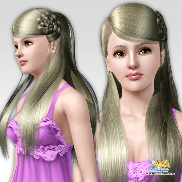 Flower shaped bun hairstyle ID 145 by Peggy Zone for Sims 3