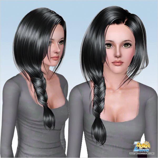 Romantic side ponytail with stripes on the cheek ID 621 by Peggy Zone for Sims 3