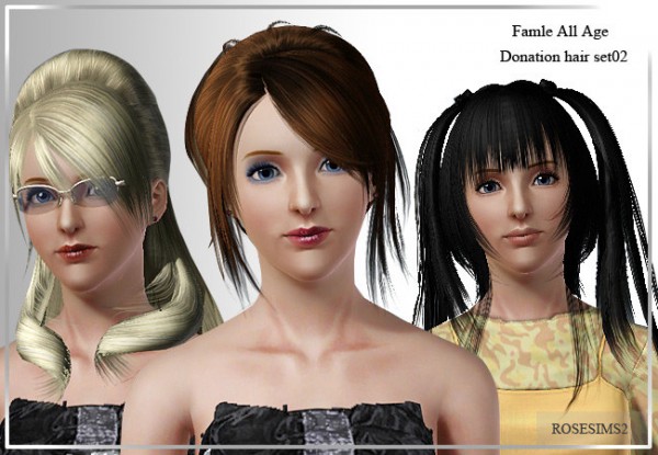 Three different hairstyle by Rose for Sims 3