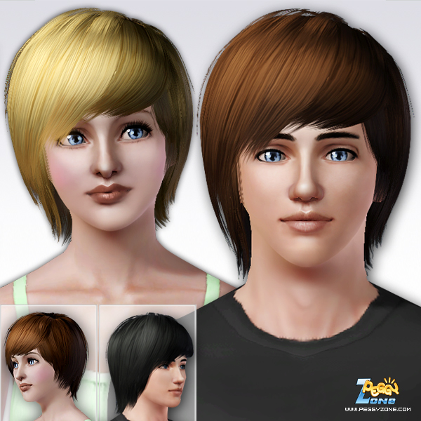 Straight, short and shiny haicut ID 57 by Peggy Zone for Sims 3
