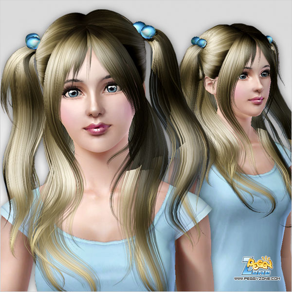 Small double pigtails with  hair clips hairstyle ID 98 by Peggy Zone for Sims 3