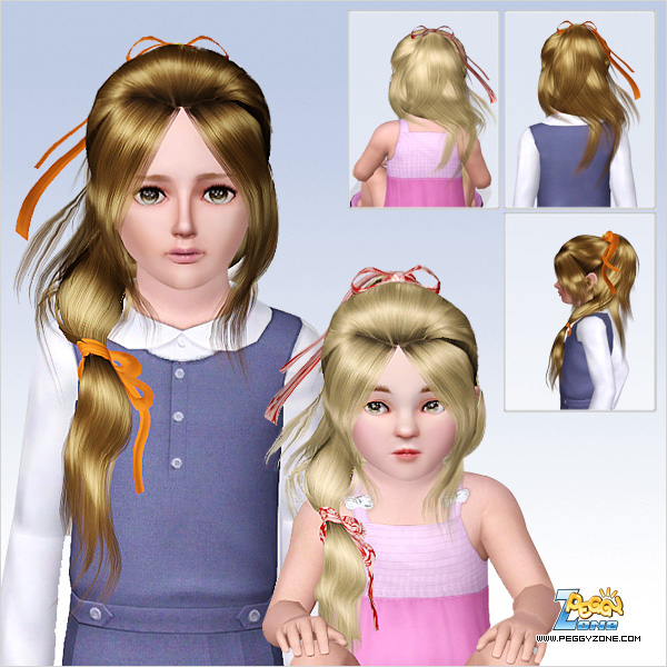 Ponytail in a side with double ribbon ID 616 by Peggy Zone for Sims 3